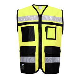 [ECO-2048AMCRXG] CHALECO ECOFRIENDLY  RESCATISTA CERRADO C/ESPALDA JERSEY AMARILLO C/REF  TALLA XG