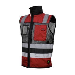 [ECO-1330RNCRGD] CHALECO DE MALLA ECOFRIENDLY EJECUTIVO DE TRABAJO, ANSI TIPO O CLASE 1, HIGH VISIBILIY ROJO/NEGRO T-GD.