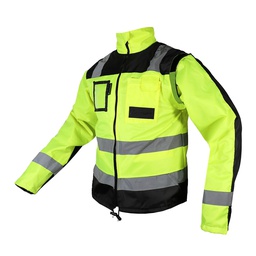 [ECO-1420AMNCR2X] CHAQUETA EJECUTIVA ECOFRIENDLY CON MANGAS DESPRENDIBLES HIGH VISIBILIY AMARILLO/NEGRO T 2XG