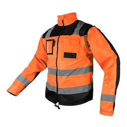 [ECO-1420ANNCRGD] CHAQUETA EJECUTIVA ECOFRIENDLY CON MANGAS DESPRENDIBLES HIGH VISIBILIY ANARANJADO/NEGRO T GD