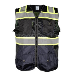 [ECO-1341NAZCRMD] CHALECO DE MALLA NEGRO/AZUL MARINO ECOFRIENDLY C/REF BICOLOR AMARILLO 3 T-MD