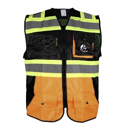 [ECO-1341NANCRXG] CHALECO DE MALLA NEGRO/ANARANJADO ECOFRIENDLY C/REF BICOLOR AMARILLO 3 T-XG