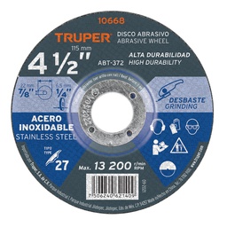 [10668] Disco Tipo 27 de 4-1/2' x 6.5 mm desbaste acero inoxidable