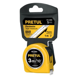 [21605] Flexometro amarillo 3 m cinta 13 mm, en tarjeta, Pretul