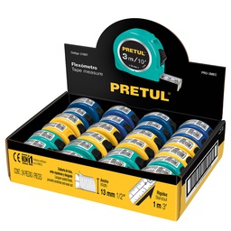 [21607] Flexometro 3 m cinta 13 mm, display box con 24 pzas, Pretul