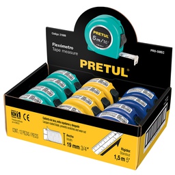 [21608] Flexometro 5 m cinta 19 mm, display box con 12 pzas, Pretul