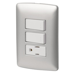 [46474] Placa armada contacto 2 interruptores, plata, linea Italiana
