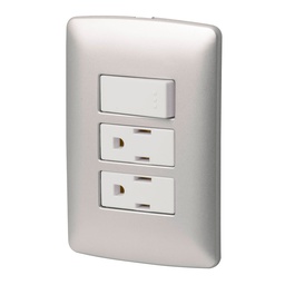[46475] Placa armada 2 contactos e interruptor,plata, linea Italiana