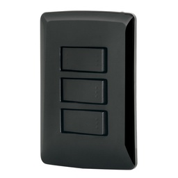 [47596] Placa armada 2 interruptores 1 escalera negro,linea Italiana