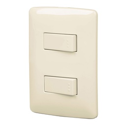 [48662] Placa armada 2 interruptores sencillos marfil,linea Italiana
