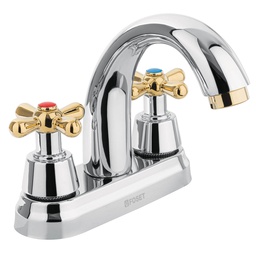 [45355] Mezcladora cromo-oro 4' p/lavabo, nariz curva, cruceta,Foset