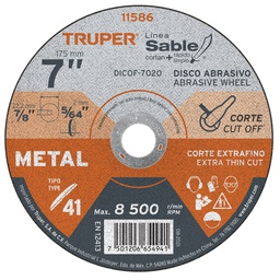 [11586] Disco Tipo 41 de 7' x 2 mm corte fino de metal, Sable