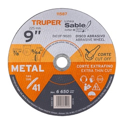 [11587] Disco Tipo 41 de 9' x 2 mm corte fino de metal, Sable