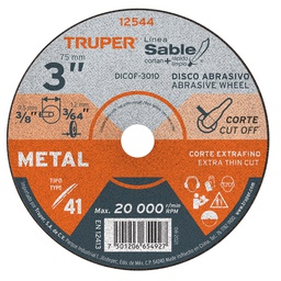 [12544] Disco Tipo 41 de 3' x 1 mm corte fino de metal, Sable