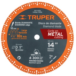 [15156] Disco de diamante de 14' x 2.6 mm para corte metal, Truper