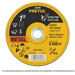 [22349] Disco Tipo 41 de 7' x 1.5 mm corte fino de metal, Pretul