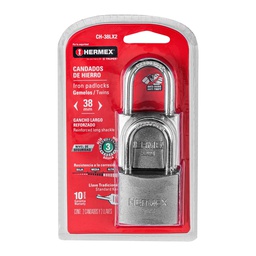 [43329] Blister con 2 candados de hierro de 38mm con gancho largo