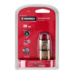 [43425] Blister con 2 candados de laton de 20mm con gancho corto