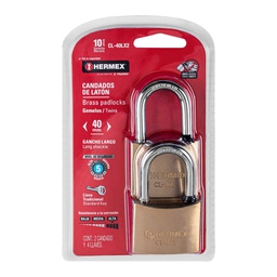 [43444] Blister con 2 candados de laton de 40mm con gancho largo