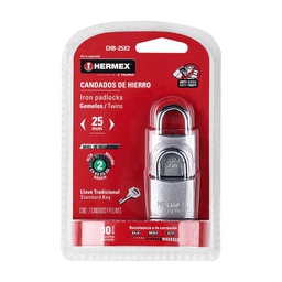 [43790] Blister con 2 candados de hierro de 25mm con gancho corto