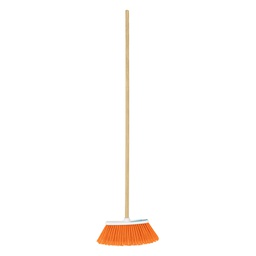 [57053] Escoba chica tipo cepillo, cerdas de PVC, baston de madera