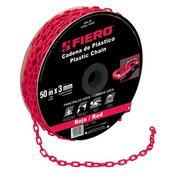 [44166] Metro de cadena de 3 mm de plastico roja, carrete de 50 m