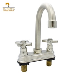 [PM4CS] Mezcladora Para Lavabo 4" Satinada Tipo Bar y Maneral Tipo Cruz  Plomacy  (PM4CS)