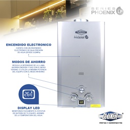 [Boiler de Paso Series Phoenix, Gas Natural o LP Marca CLUXER GAS LP 12 LITROS POR MINUTO] GAS LP 12 LITROS POR MINUTO