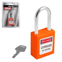 [BL-0017] CANDADO DE BLOQUEO NARANJA 38MM (CAJA C/10 PZAS - PRECIO X PIEZA)