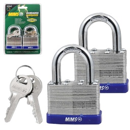 [BL-0290] JUEGO  DE 4 CANDADOS DE ACERO CUERPO LAMINADO 40MM C/8 LLAVES (CAJA C/3 JGOS)