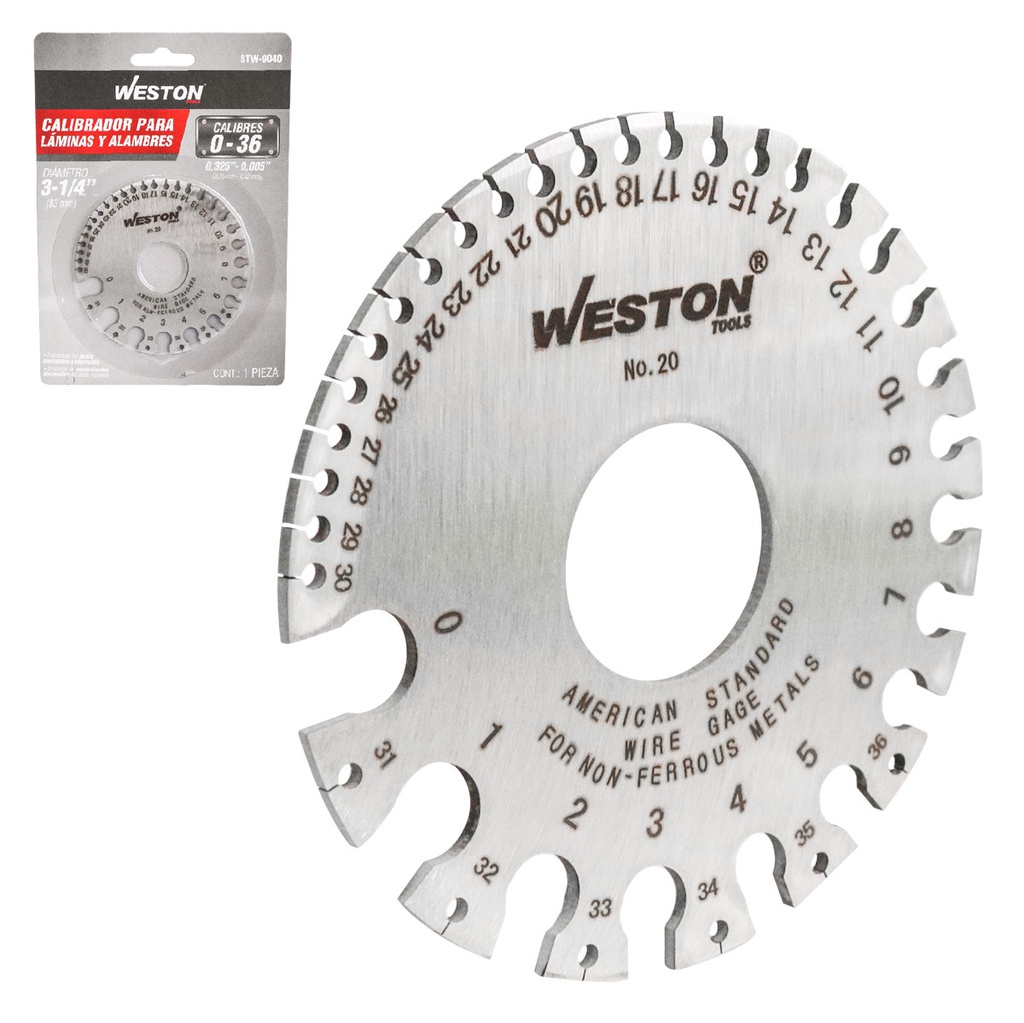 CALIBRADOR P/LAMINAS Y ALAMBRES P/ACERO 0 - 36 (0.325" - 0.005")