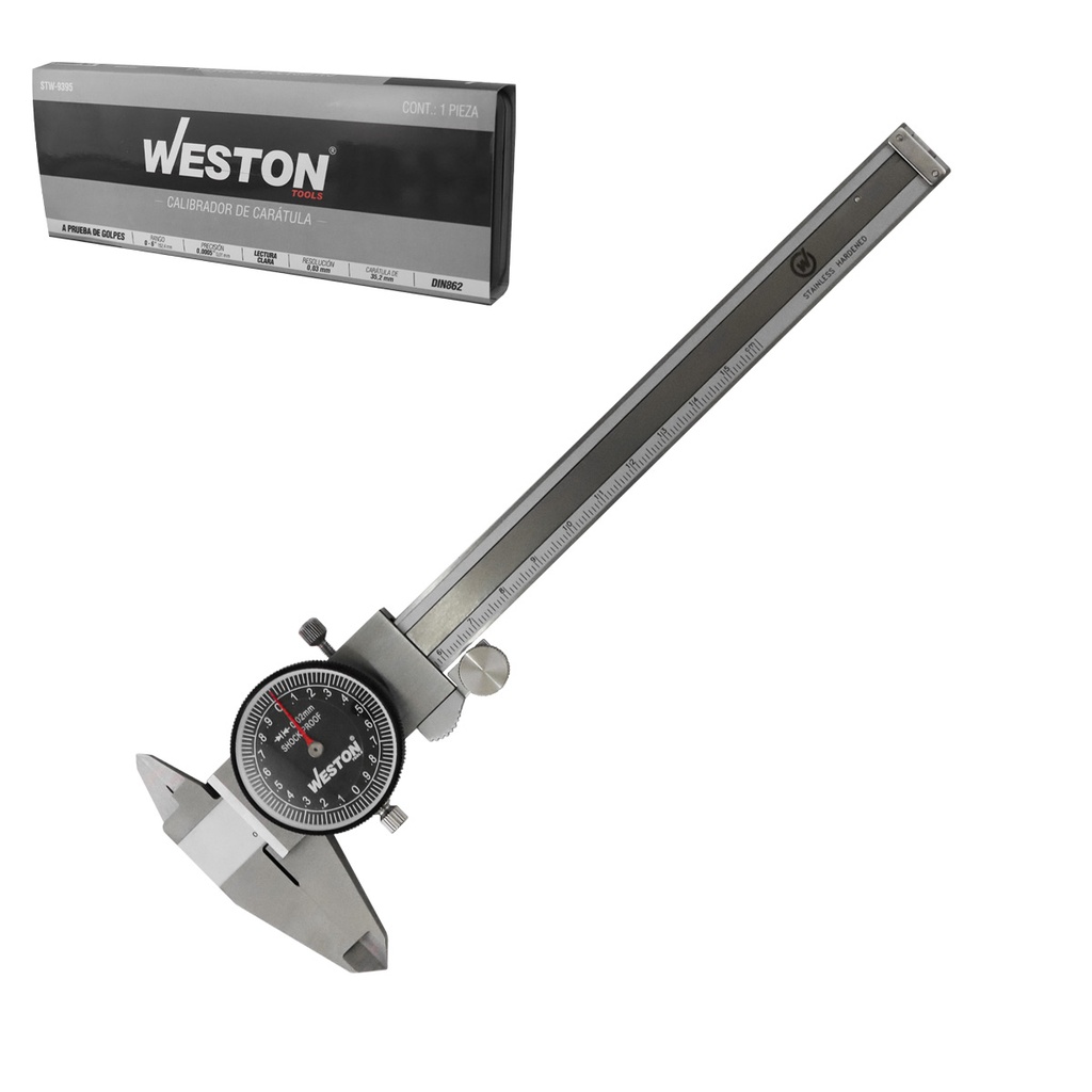 CALIBRADOR DE CARATULA A PRUEBA D/GOLPES ACERO INOX 6"