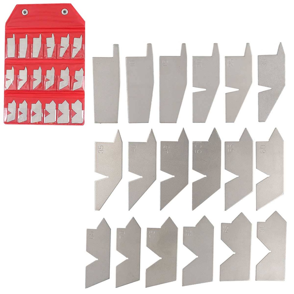 JUEGO DE 18 CALIBRADORES DE ANGULOS 5°-90°