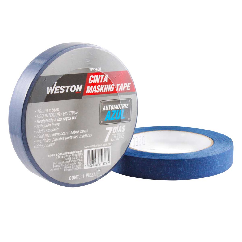 CINTA MASKING TAPE AZUL 7 DIAS 19MM x 50M            