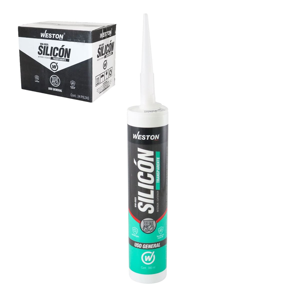 SILICON TRANSPARENTE USO GENERAL CARTUCHO 300ml (CAJA CON 24 PIEZAS)