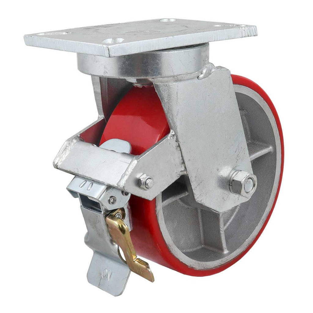 RODAJA FIERRO VACIADO C/PU ROJA GIR. C/FRENO 10" X 3" (254*75MM)