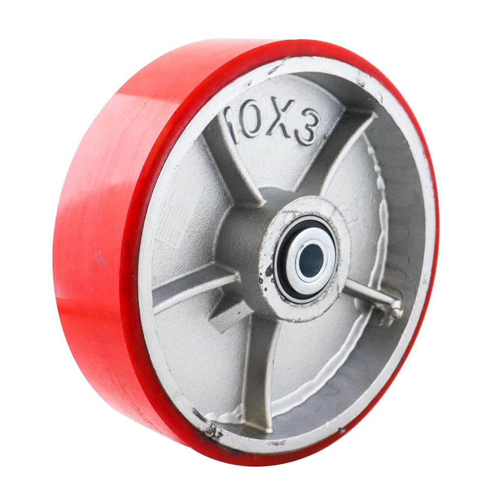 RUEDA FIERRO VACIADO C/PU ROJA 10X3" C/BALERO