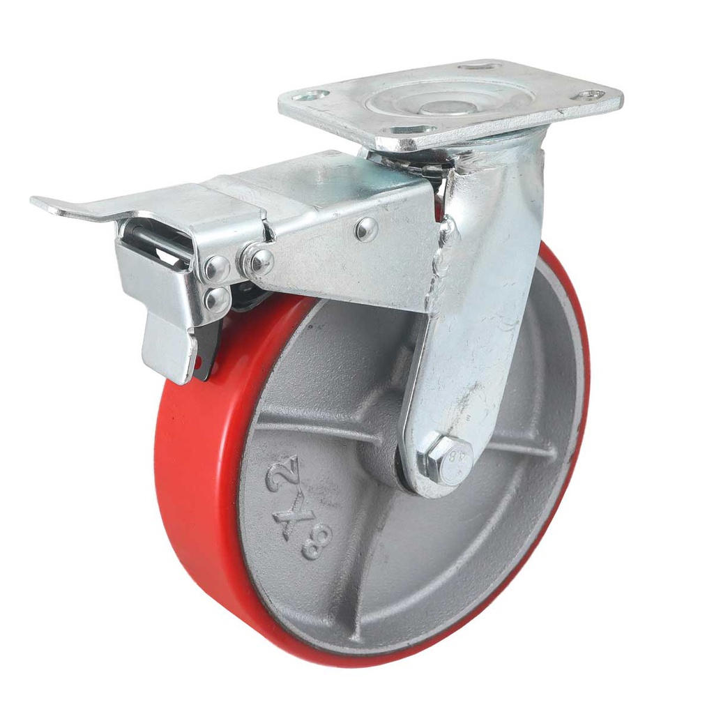 RODAJA FIERRO VACIADO C/PU ROJO C/FRENO TOTAL 8 X 2"