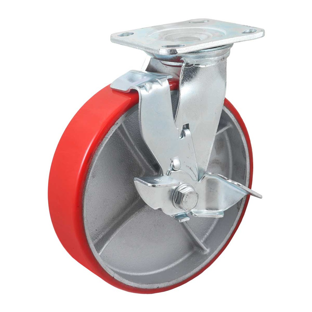 RODAJA FIERRO VACIADO C/PU GIRA.ROJA C/FRENO 8X2"