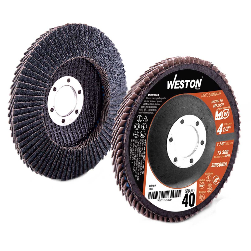 DISCO LAMINADO ZIRCONIO 4-1/2X7/8" G60 T27 (Precio x pieza - Empaque c/10 pzas)