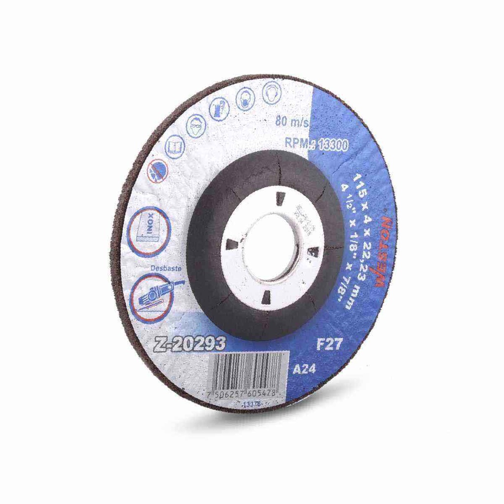 DISCO D/CORTE Y DESBASTE P/INOX. 4-1/2" x 5/32"(4) x 7/8" F42/F27 (Emp. c/10 Pzas - Precio x Pza)