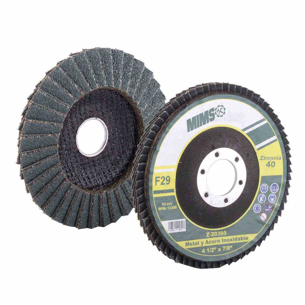 DISCO LAMINADO ZIRCONIA MIMS (Z120) 4-1/2" X 7/8" T29 (Precio x pieza - Empaque c/10 pzas)