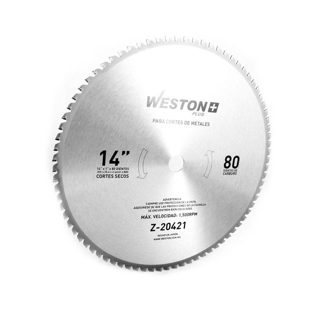 DISCO CARBURO P/SIERRA 14" X 80D CORTE METAL SECO