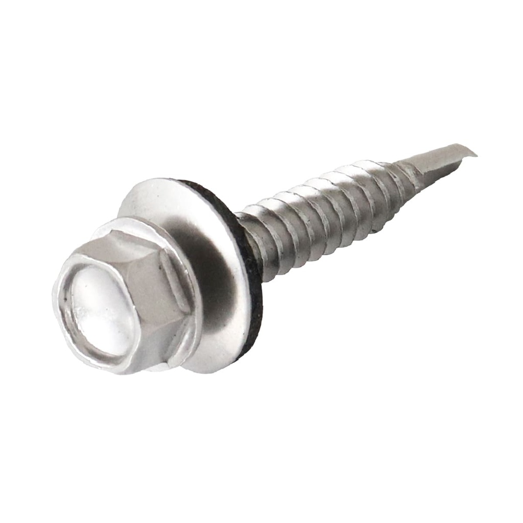 PIJA HEXAGONAL  PUNTA BROCA C/RONDANA ACERO INOX. 410 1/4X1-1/2 (precio por caja, caja con 100 piezas)