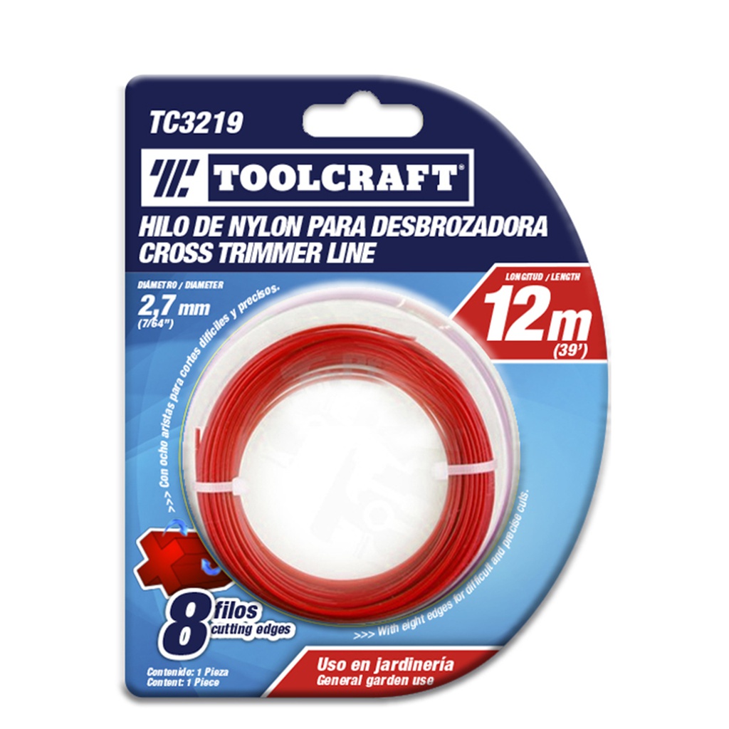 HILO DE NYLON P/DESBROZADORA2.7MM (.105&quot;) 12M BLISTER