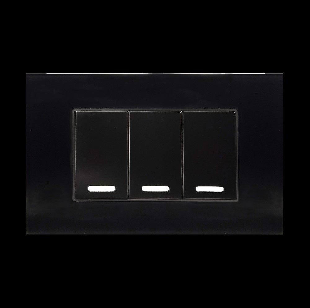 2 APAGADORES ESCALERA Y 1 SENCILLO CON PLACA DE ACRILICO NEGRA 24 mm