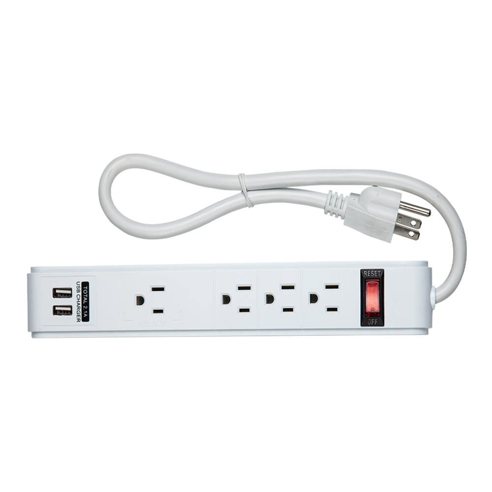 BARRA MULTICONTACTO 4 TOMAS ATERRIZADAS 2 TOMAS USB