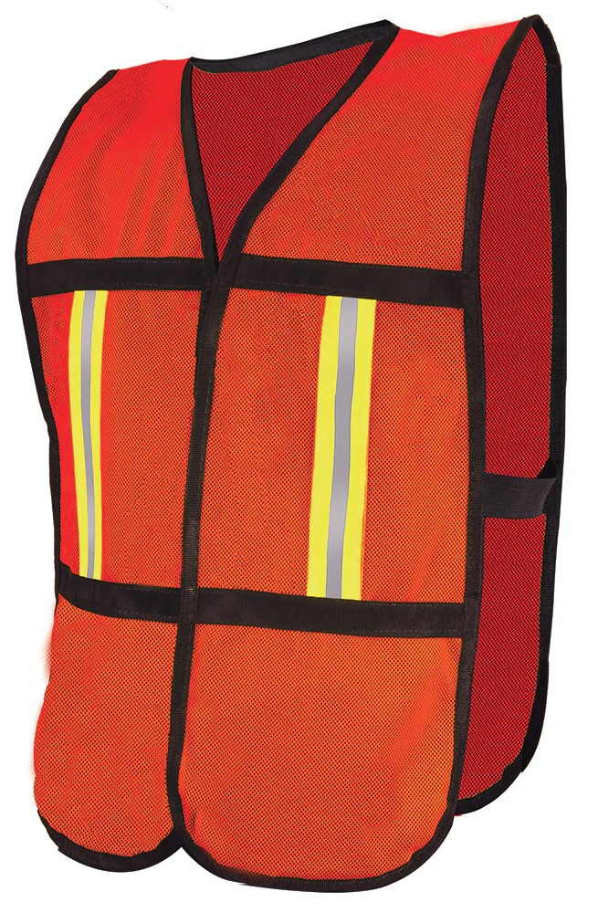 CHALECO ECOFRIENDLY DE MALLA ANARANJADO C/REF TEXTIL BICOLOR 2".