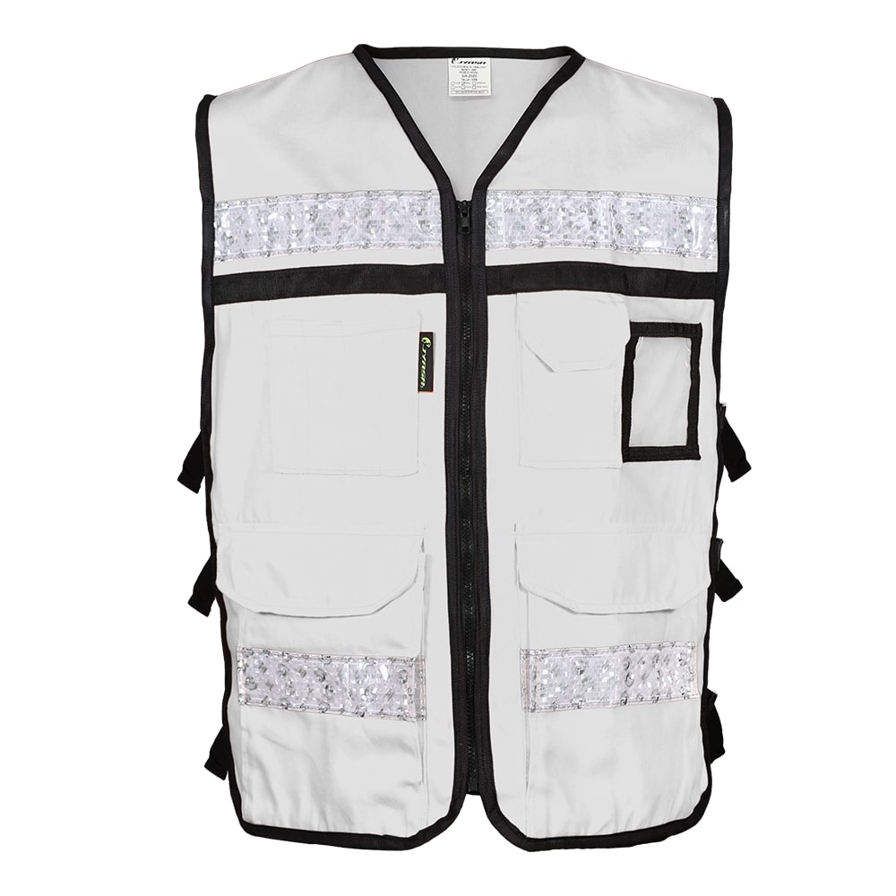 CHALECO RESCATISTA ABIERTO BLANCO 100% ALGODON CON REFLEJANTE TALLA XG