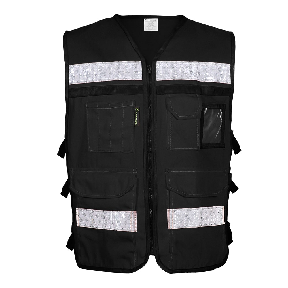 CHALECO RESCATISTA ABIERTO NEGRO 100% ALGODON CON REFLEJANTE TALLA 2XG